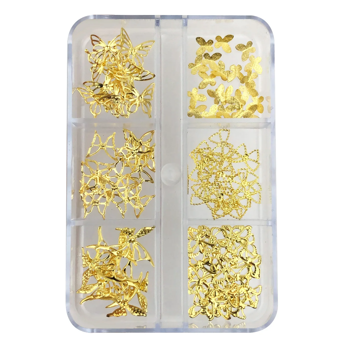 6 شبكات بريق الجنية الجوف فراشة المسامير سبيكة مسمار الفن سحر الذهب الفضة لامع مسمار ديكور ل مانيكير DIY بها بنفسك اكسسوارات