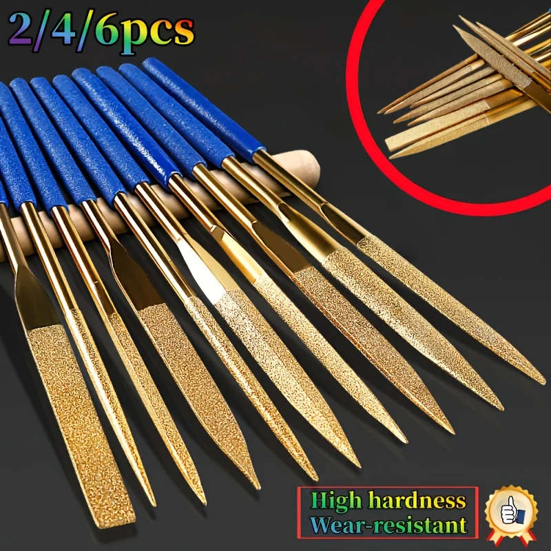 2/4/6 pieces/set, titanium coated diamond sand file set, with titanium alloy coating