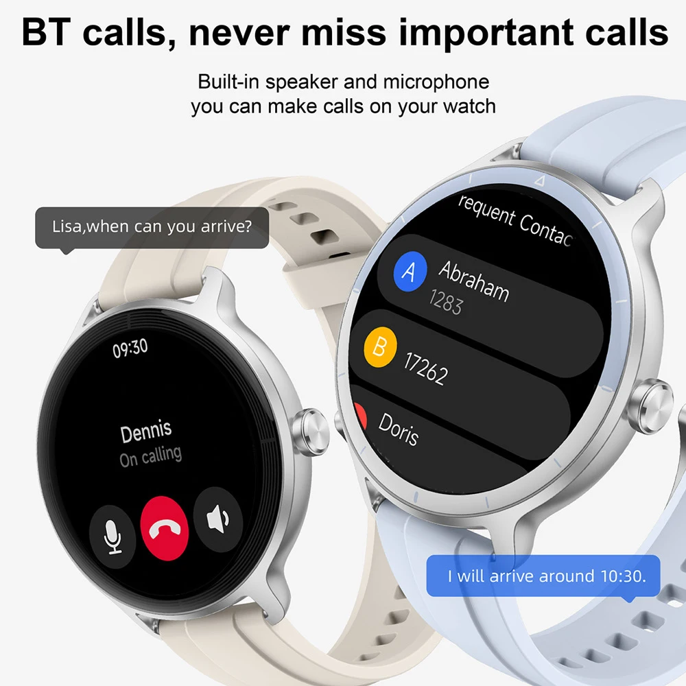 Inteligentne zegarki sportowe IP68 Wodoodporny smartwatch z niebieskim zębem Prezenty dla kobiet Mężczyźni Asystent głosowy Monitor pracy serca