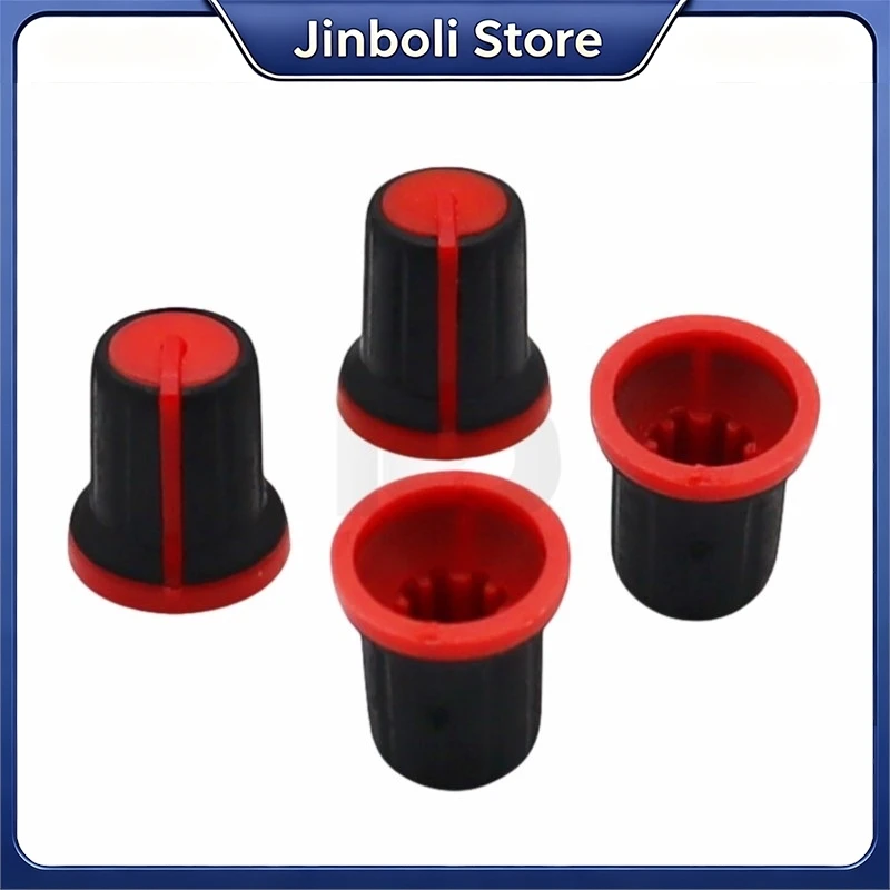 5PCS 15x16mm Black Red Rubber Knob Cap Potentiometer Amplifier Volume Adjustment Knob Spline Shaft Hole 6mm