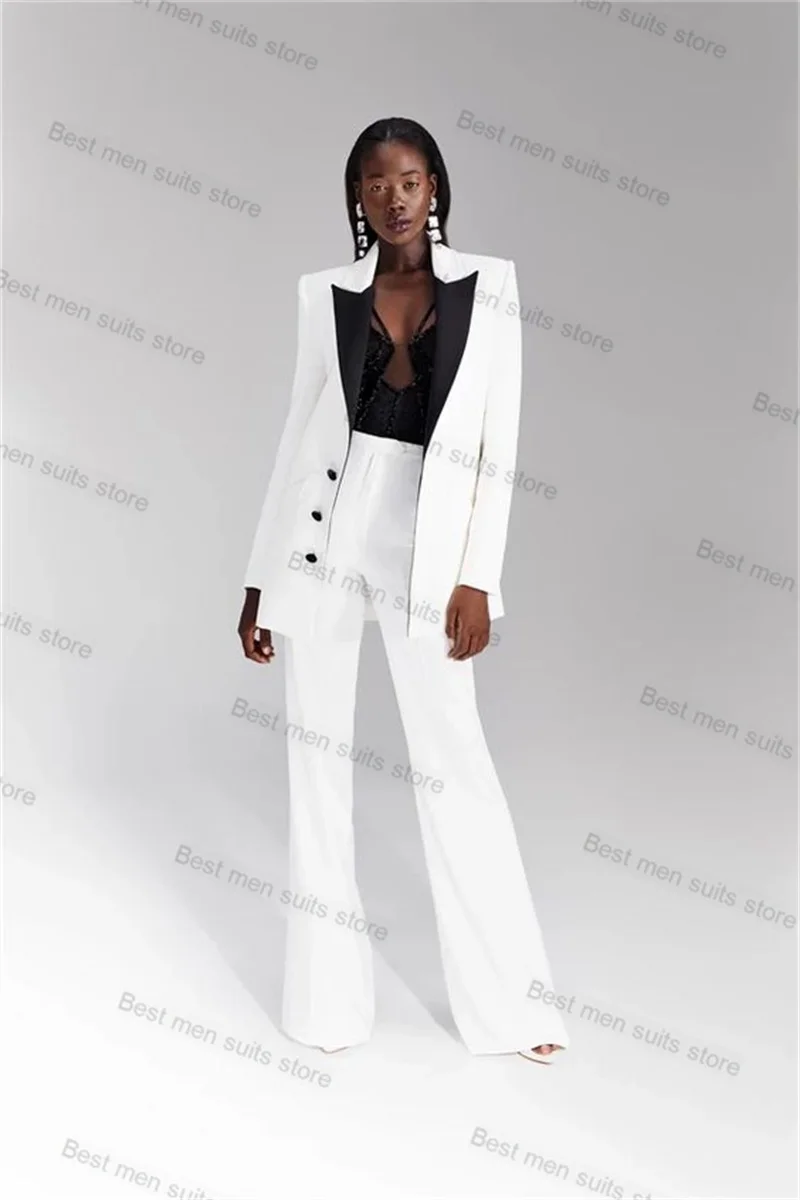 Conjunto de traje de 2 piezas para mujer, Blazer y pantalones de empalme, chaqueta Formal de oficina, abrigo de boda de un solo pecho, Color blanco y negro