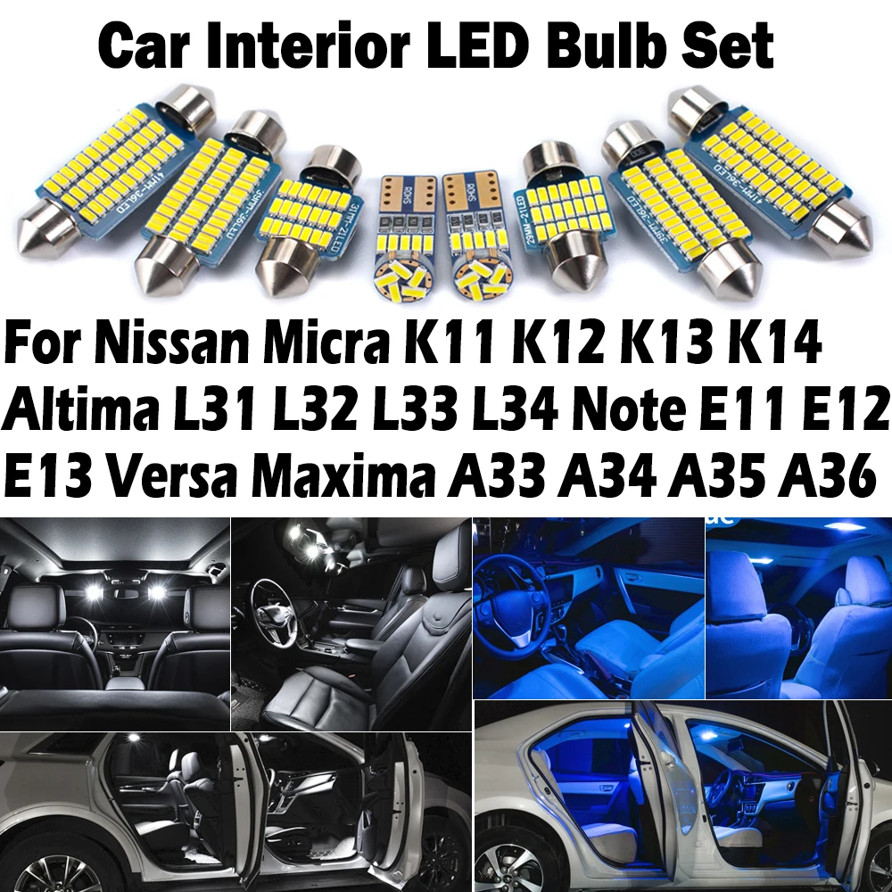 Indoor LED Car Light Kit For Nissan Micra K11 K12 K13 K14 Altima L31 L32 L33 L34 Note E11 E12 E13 Versa Maxima A33 A34 A35 A36