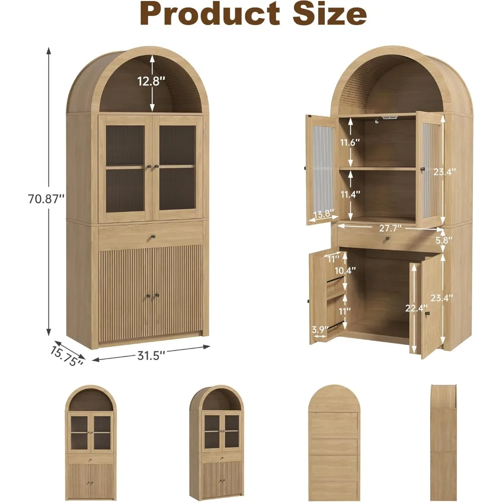 خزانة مطبخ طويلة على طراز المزرعة مع أدراج، 4 أبواب، أرفف قابلة للتعديل للتخزين