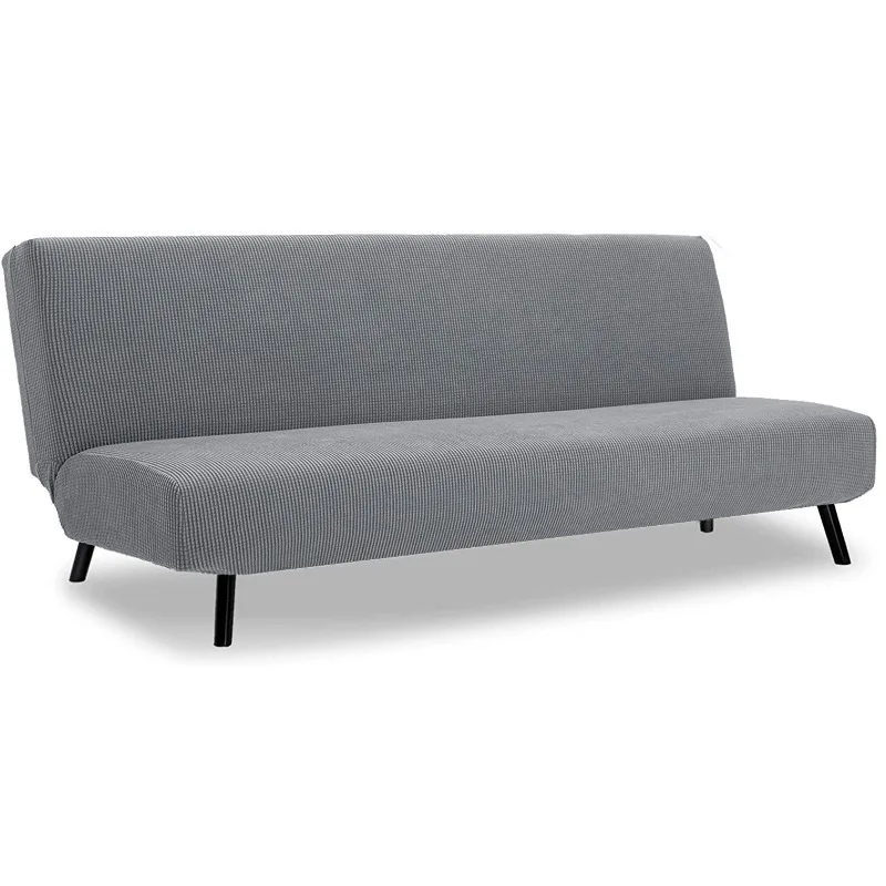 Armless Folding Sofa Cover Full Coverage Fabric Couch Cover Stain Resistant Solid Color Elastic Polyester Seat Protector