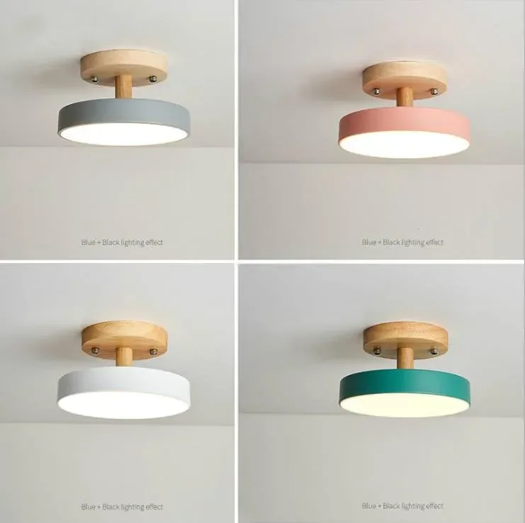 Nordic Ceiling Lamp Macaron Wooden LED Ceiling Light Modern Round Metal Ceiling Lamp For Bedroom Living Room Decoration Lighting