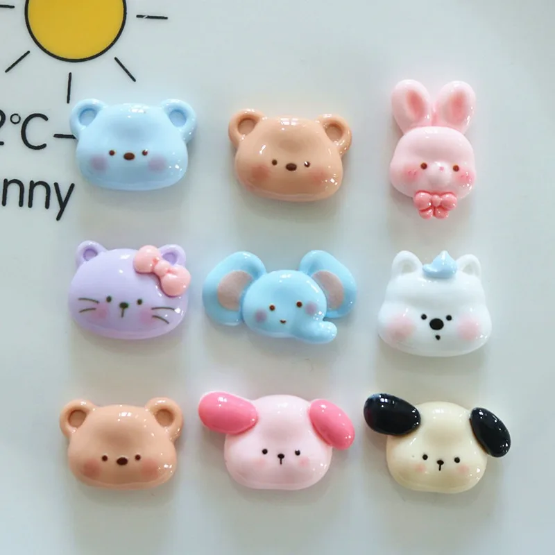 Mix 10PCS Cute Animals Resin Charms Assorted Flatback with Blush Cheeks for DIY Hairpin Phone Case Decor