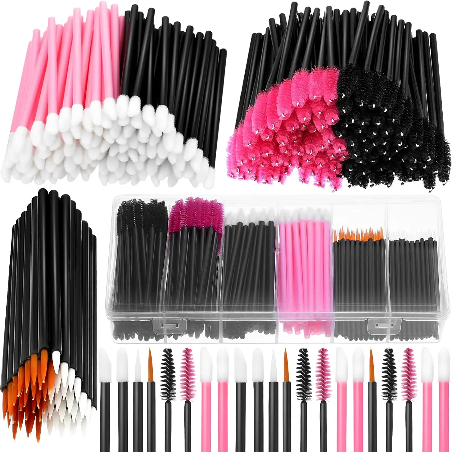 

300 Pieces Makeup Applicators Tools Kit, Include Disposable Eyeliner Brushes Wands Eyelash Brush Lip Wands with Organizer Box