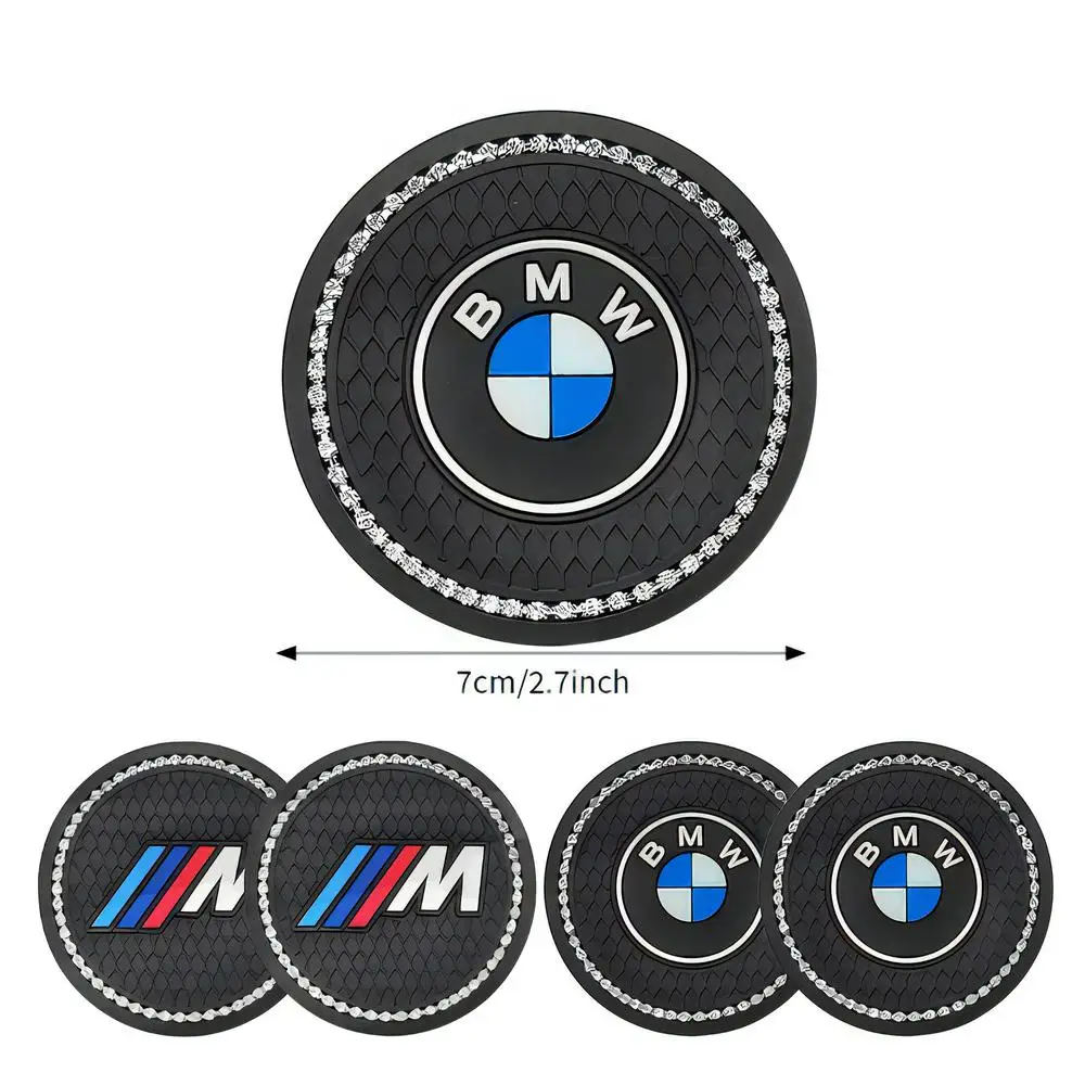 2pcs Car Coaster Water Cup Bottle Holder Diamond Rubber Non-Slip Pad Mat Decoration For Bmw M Performance M3 M5 M6 E46 E90 E60