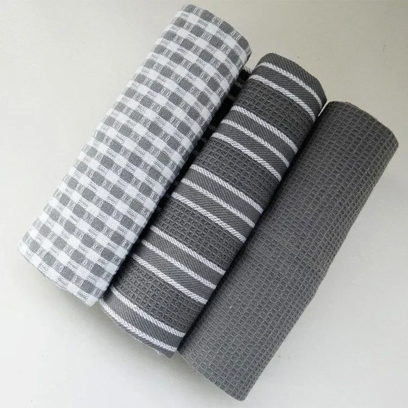 3pcs 100% Natural Cotton Kitchen Towels Classic Tea Towels Dish Cloth Absorbent Lint-Free Machine Tableware Household Towel