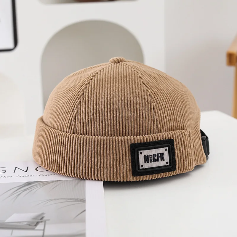 NewUnisex Cord Einfarbig Brimless Caps für Männer Frauen Street Hip Hop Hüte Retro Beanie Docker Caps Einstellbare Kuppel Hüte – Detail 15