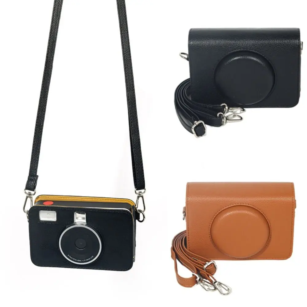 PU Leather Instant Camera Case Anti Scratch Solid Color Protective Cover Portable Shockproof for Kodak Mini Shot 2 Retro C210R