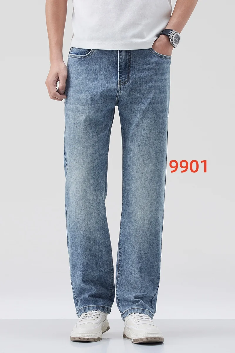 2025 nouveaux hommes décontracté longs jeans classique hommes jambe droite denim pantalon à jambes larges lâche décontracté rétro lavé denim pantalon
