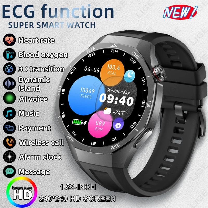 

LIGE ECG Watches GT Smart Watch Men 1.52inch Sports Fitness Tracker Bluetooth Call Heart Rate Health Monitoring Smartwatch Women
