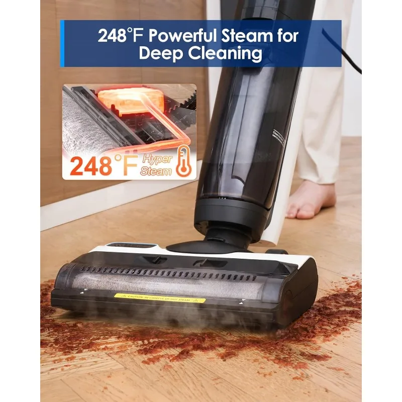 Tineco iFLOOR 5 Stoom Nat Droog Stofzuiger Alles-in-één, Stoommop Hardhouten Vloerreiniger Ideaal voor Sticky Messes, 248 ℉   Hoge temperatuur