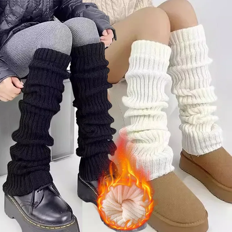 40/50/70cm Lolita Leg Warmers Harajuku Knitted Sock Covers for Women Black White Long Leg Socks Autumn Winter Warm Foot Cover view 2