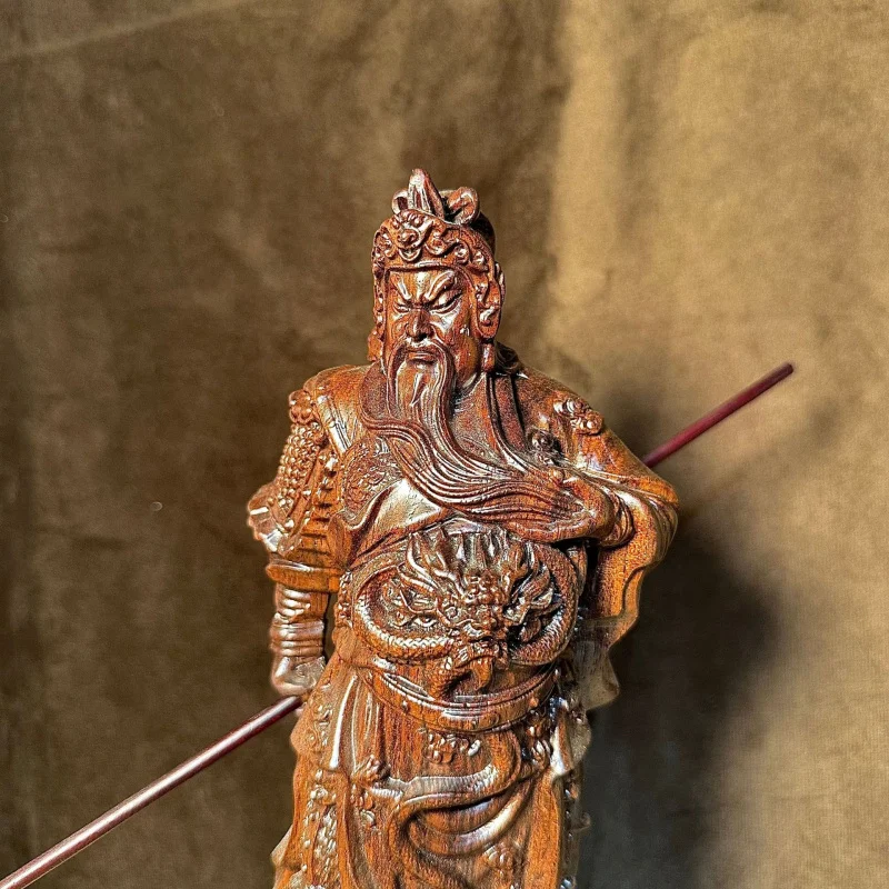Ebony Wood Carving Horizontal Guan Gong Public Sword Martial God Statue Home Living Room Decoration Craft Office Ornament