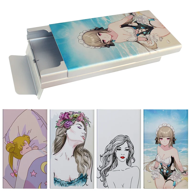 Creative Anime Cute Pattern Sliding Metal Aluminum Alloy Slim Custom Cigarette Case Box For Women Portable Smoking Accessories