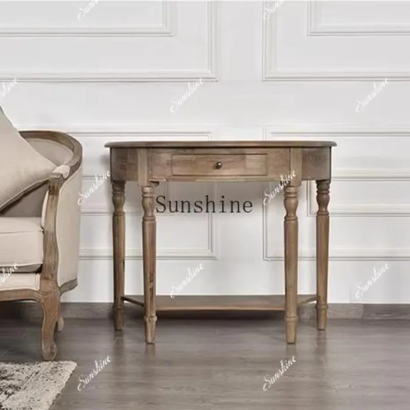 American country solid wood porch table semi-circular entrance retro corridor side table  FT
