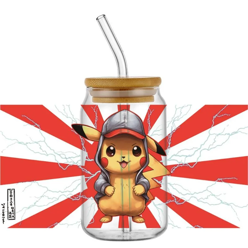 Miniso-3D Pokémon Decal, Adesivo De Transferência Lavável, UV DTF Cup Wrap para 16oz Libbey, DIY Dos Desenhos Animados