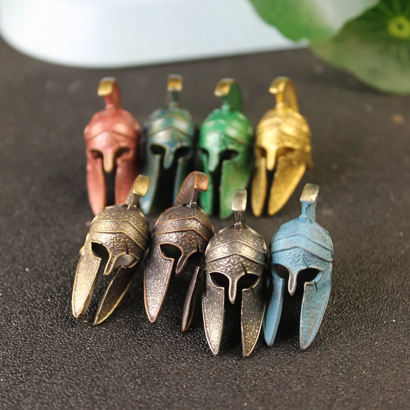 Brass Ancient Greece Spartan Warrior Scar Helmet Umbrella Rope Knife Bead Jewelry DIY Paracord Keyring Lanyard Pendant Accessory