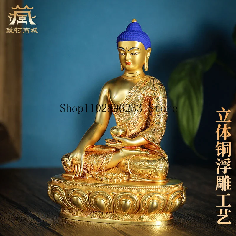 Fully Gilded《Bao Sheng Buddha》Indoor home handcrafted copper《Five Buddhas》Copper Buddha statue ornament