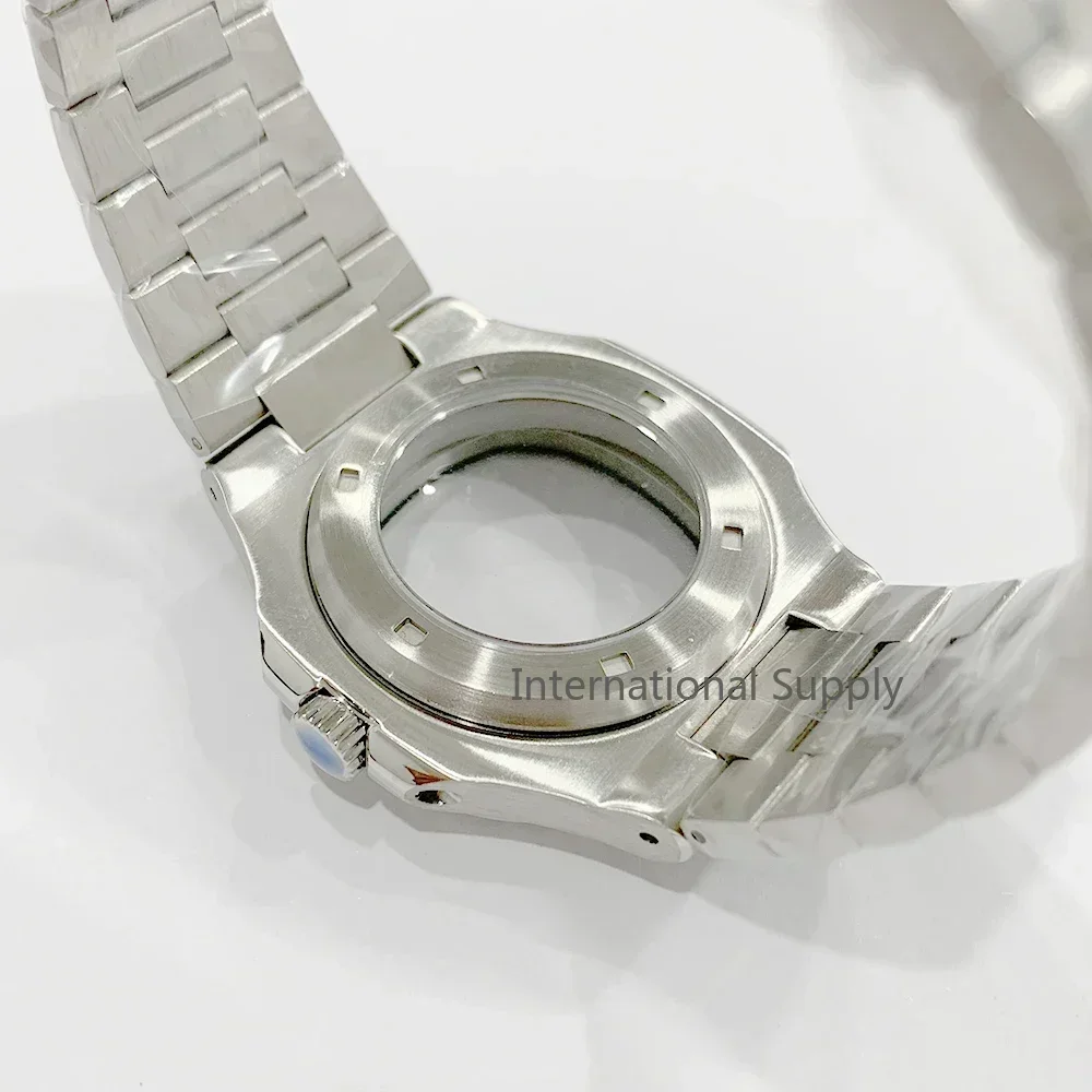 ساعة رجالية 41 ملم NH35 حافظة ذهبية وردية ملحقات ساعة لقطع غيار نوتيلوس من الفولاذ المقاوم للصدأ وحزام من الياقوت والكريستال والزجاج