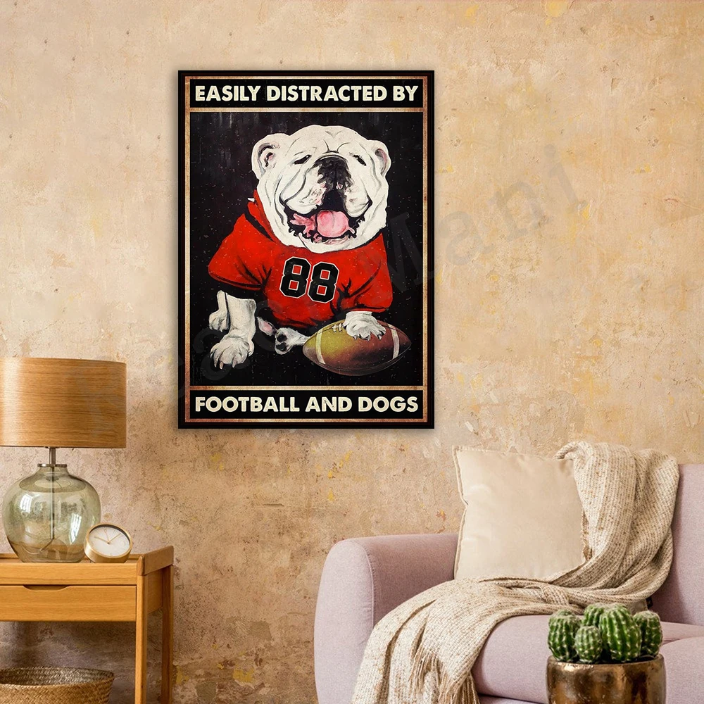 Easily distracted by football and bulldog wall art prints, bulldog art deco poster, love dog gift
