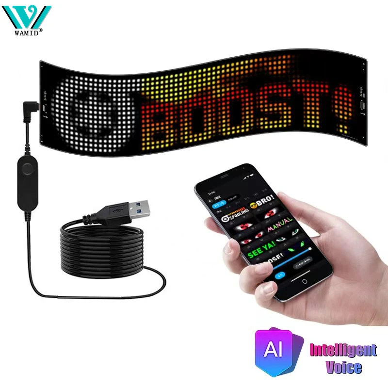AI Voice Function LED Logo APP LED Matrix Pixel Panel Night Light DIY Programmable Flexible LED Display for Car Truck Accessorie