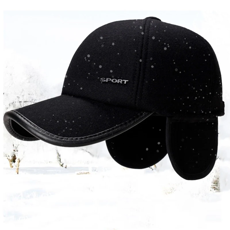 NIXHIT Retro Winter Baseball Caps For Men Warm Man's Cap Thick Windproof Ear Protection Earflaps Middle Elderly Dad Hat  A377