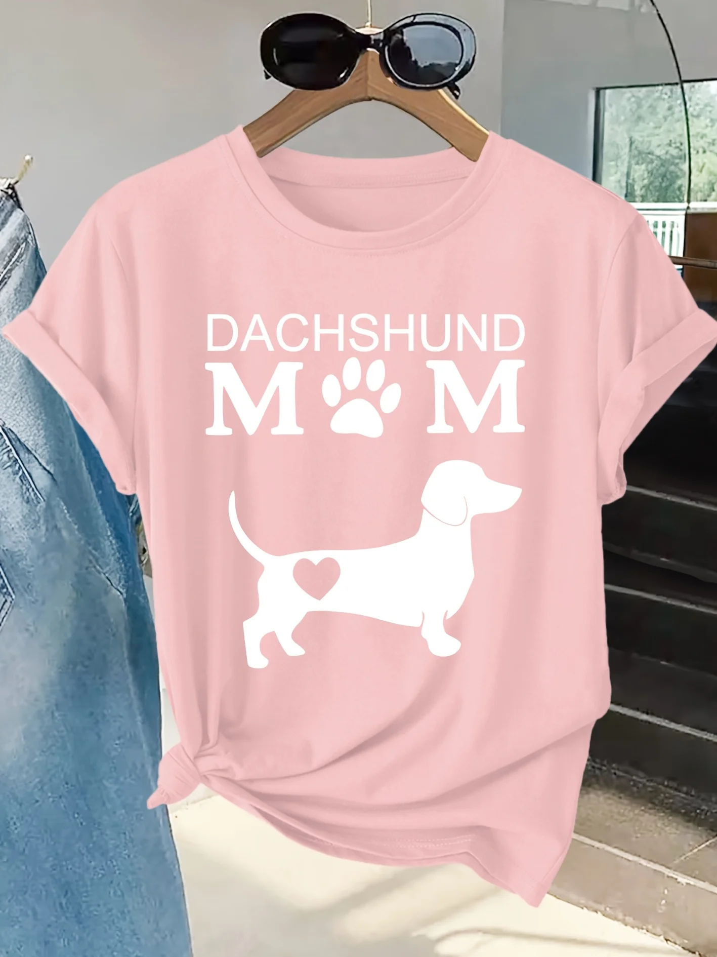 Sausage Dog Mom Fun Printed Round Neck Skin Friendly Soft Summer Personality Funny Casual Trend Daily Women's Street Top