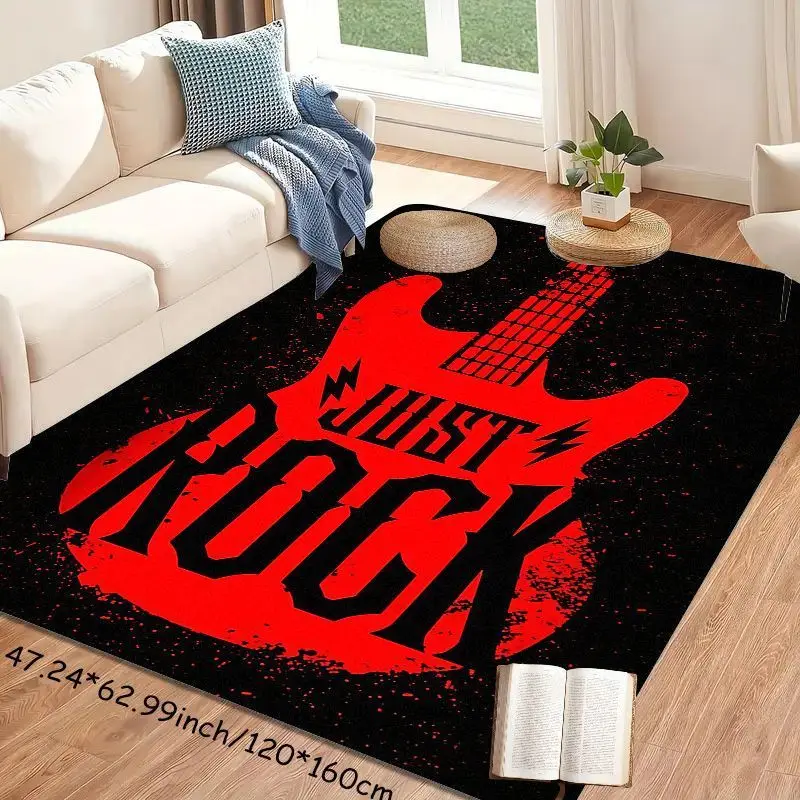Flannel Printed Rock Guitar Rug Just Rock Design Soft Fleece Floor Mat Living Room Carpet Music Fan Decor Rugs