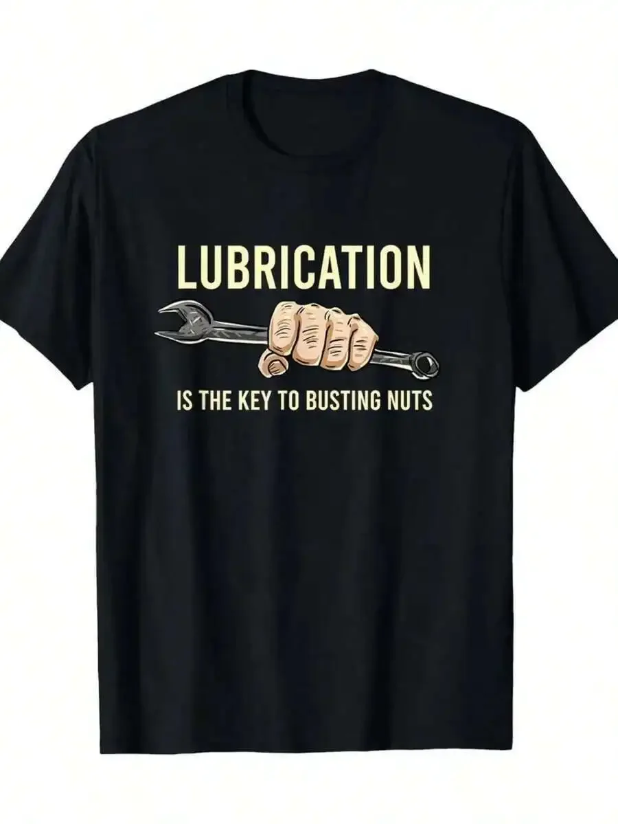 [Funnyaphic Tee] Comfortable Men'saphic-Shirt | Funny Lubrication Is To Busting Nuts Design, Casual Short Sleeve, Round Neck, Re