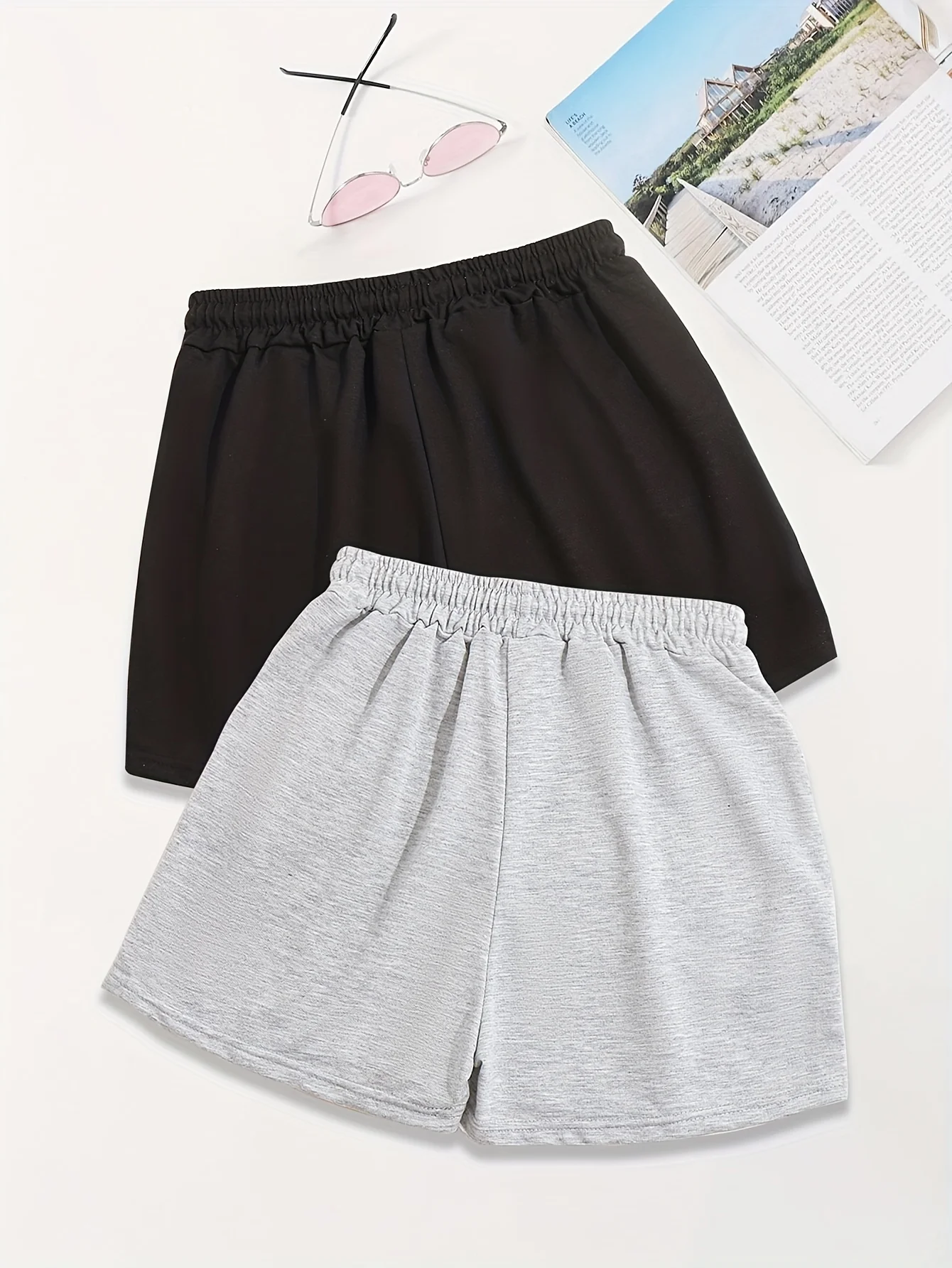 Ladies' Y2K Style Heart-shaped Drawstring Shorts - Casual Loose Fit with Pockets, Machine Washable -2-piece Set