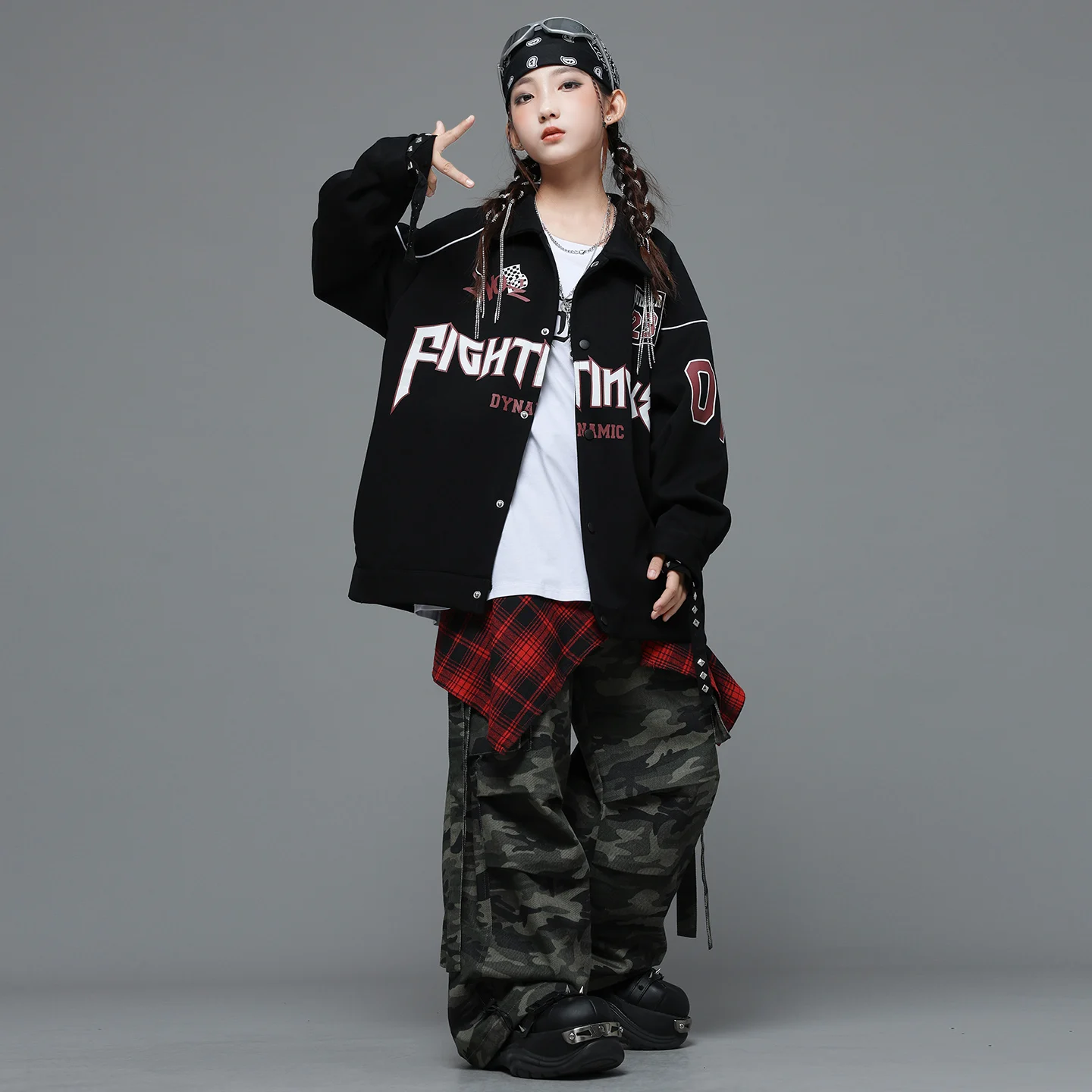 Hip hop meninos graffiti camisa camo calças de carga calções de dança de rua meninas k-pop streetwear crianças jazz conjunto crianças traje