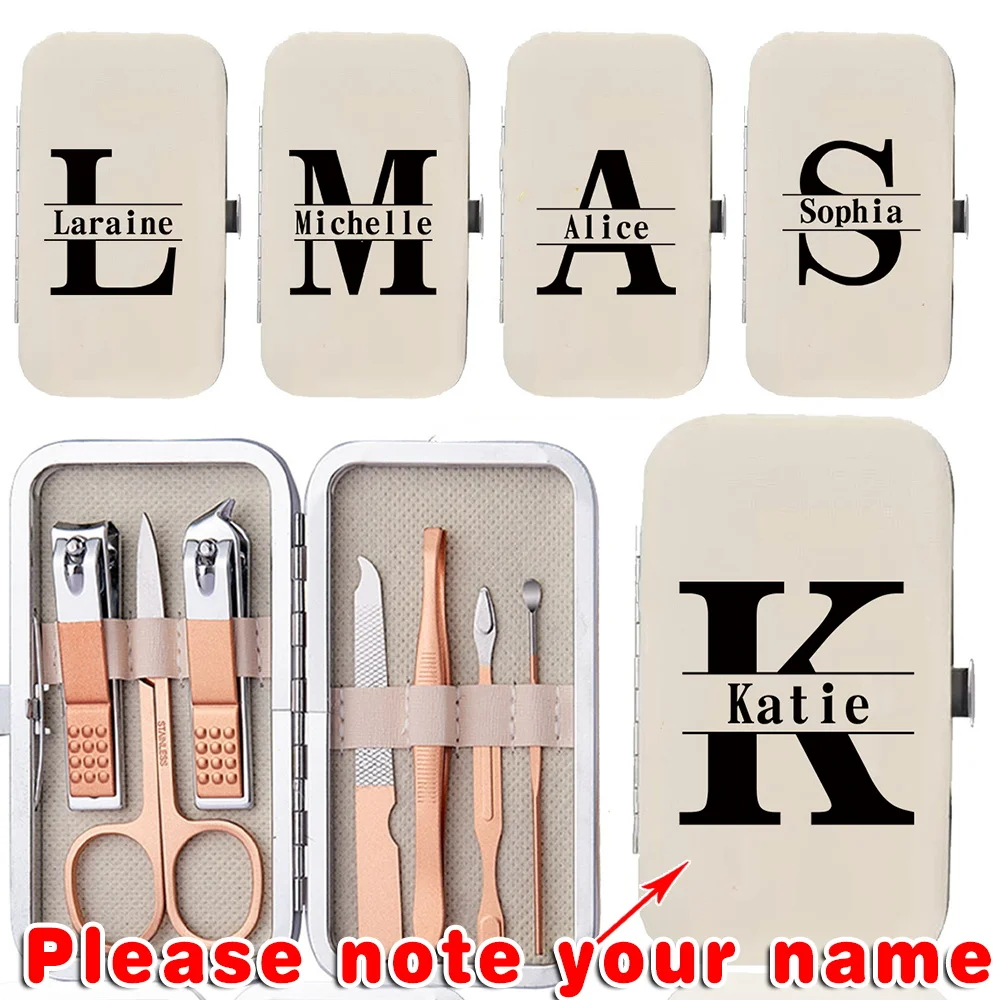 

Customized Name 7 PCS Stainless Steel Nail Care Set Manicure Pedicure Tool Kit Nail Clippers With PU Case Large Size For Home