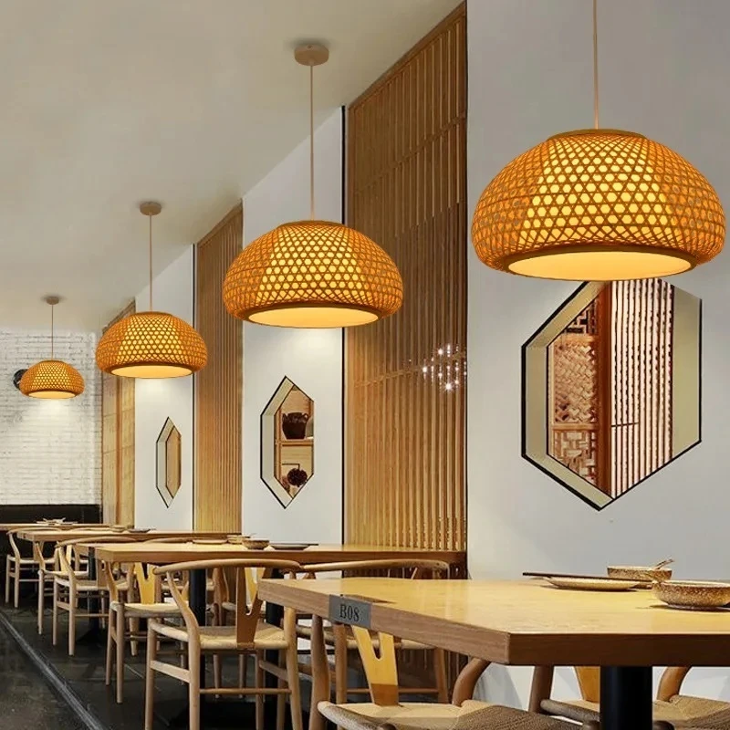 Chinese Hand Knitted Bamboo Chandelier Living Room Led Pendant Lamp Southeast Asia Source Restaurant Home Deco Lighting Fixtures
