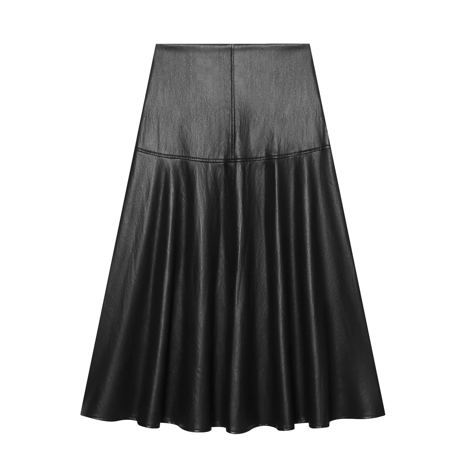 2026 Herbst Neuheit Vielseitiger Lässiger Damen-Midi-Rock mit Leder-Effekt und A-Linien-Schnitt – Detail 3