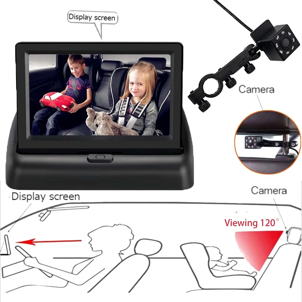 4.3 Inch HD Baby Car Rear View Monitor Reversing Display Night Vision Backup Rearview Cam for Vehicle Easy Installation