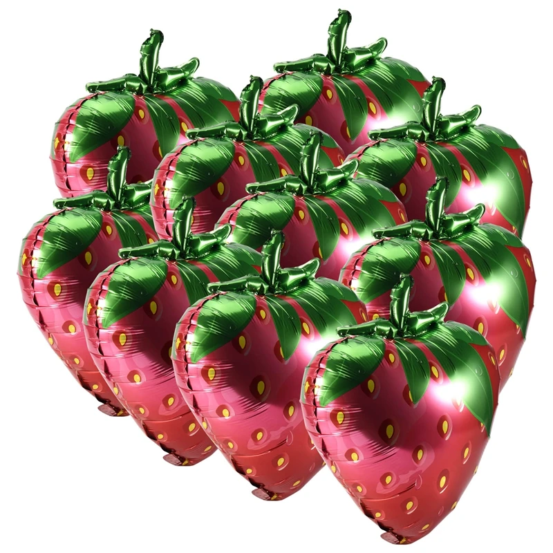 

A46T 10Pcs Strawberry Balloons Sweet Strawberry Foil Mylar Balloons for Girls Strawberry Themed Birthday Party Decorations