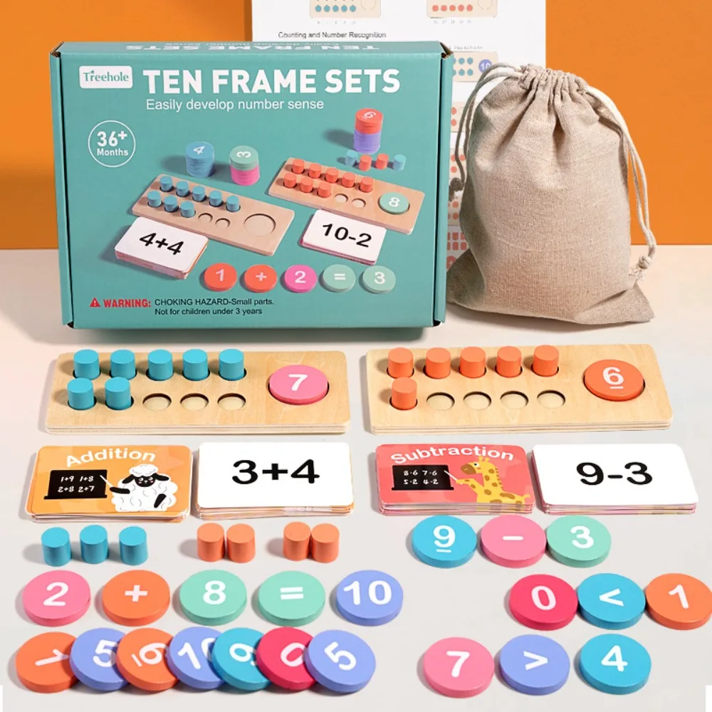 1 Set Ten Frame Kids Arithmetic Toys Wooden Early Education Kids Math Modular Toys Cognitive Number Matching