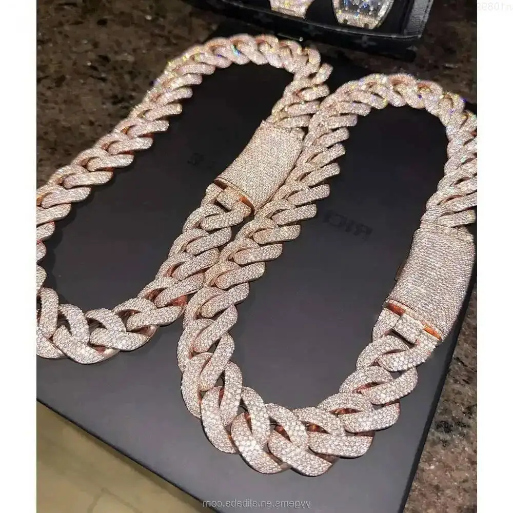 Rts Jewelry Heavy Silver 22mm Wide 18k Gold Plated Necklace Vvs Moissanite Iced Out Diamond Cuban Link for Men