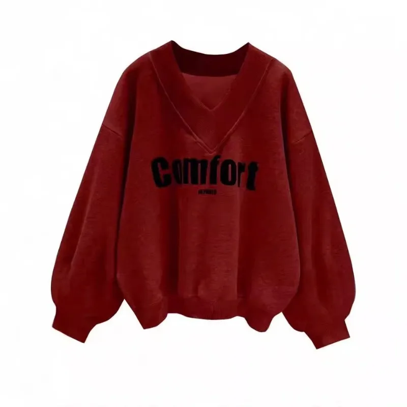 Sudadera con capucha multicolor para mujer, Top informal holgado y versátil con cuello en V, edición coreana, moda europea y americana, otoño 2025