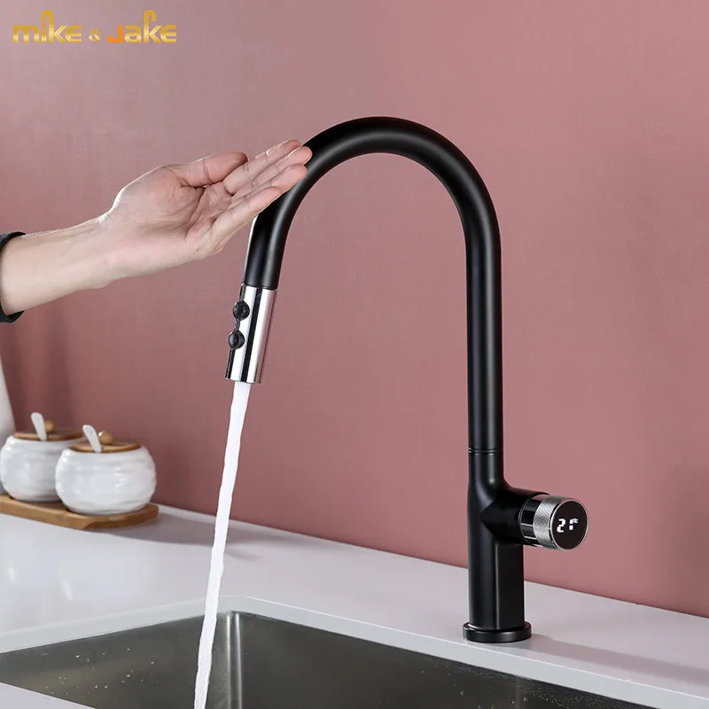 Kitchen faucets pull-out cold and hot faucet intelligent touch sensing telescopic vegetable faucet kitchen copper sink mixer