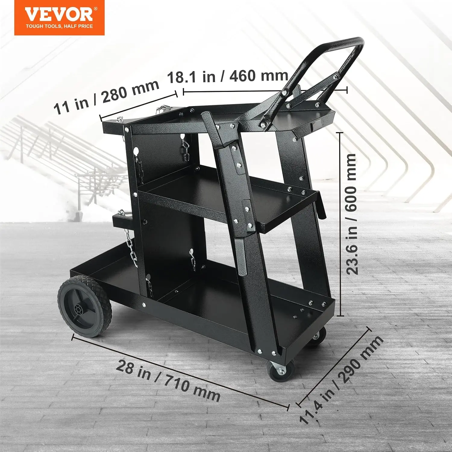 Welding Cart, 3-Tier Welder Cart Heavy Duty with 400 Lbs Weight Capacity, 360° Swivel Wheels, Tank Storage Safety Chains, Rollin