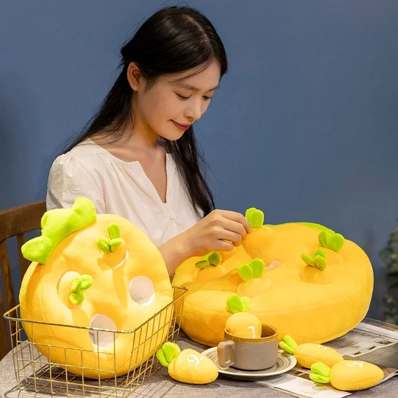 Cartone animato carota peluche farcito tirando ravanello pianta vegetale peluche prima educazione bambola cuscino per bambini giocattolo da masticare per animali domestici