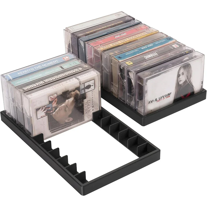 1Pcs Black Plastic Cassette Tape Holder Box With Magnetic Closure Large Capacity Compact Organizer Stores Up To 10 Tapes
