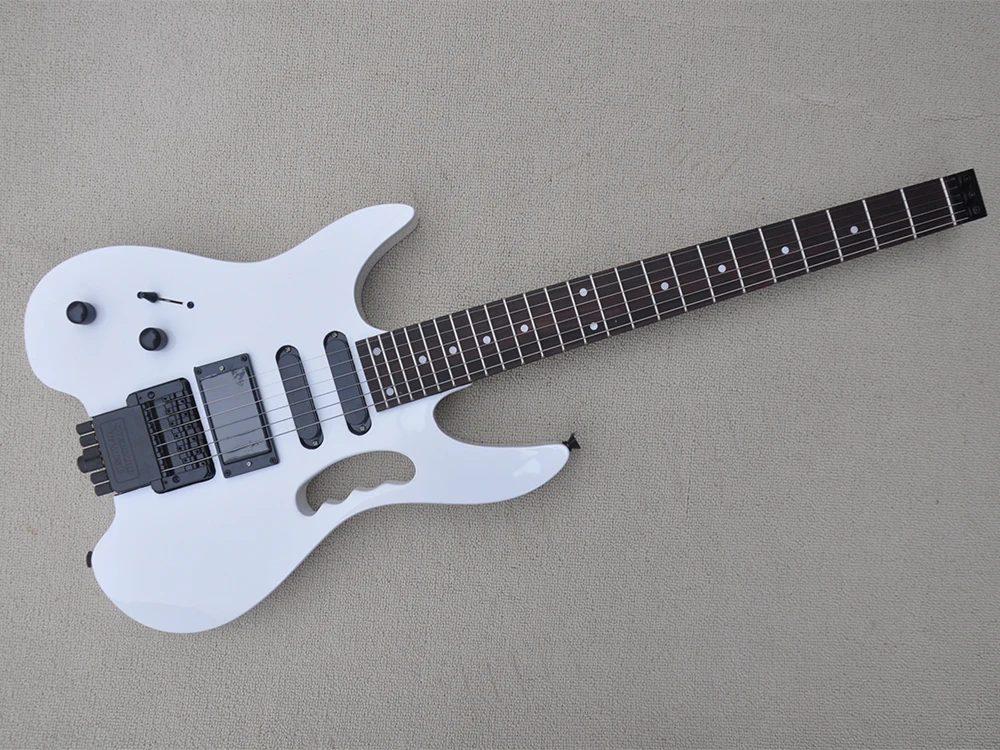 Left Handed White Headless Electric Guitar with Rosewood Fretboard,24 Frets,Customized Logo/Color Available