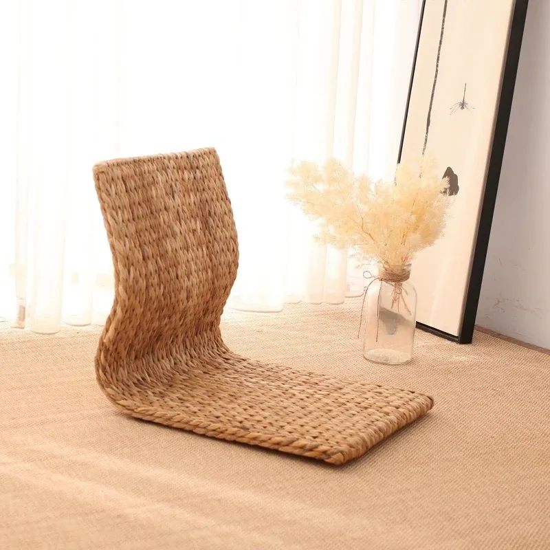 Floor Chair without Legs Tatami Backrest Rattan Wicker Low Seating for Bed