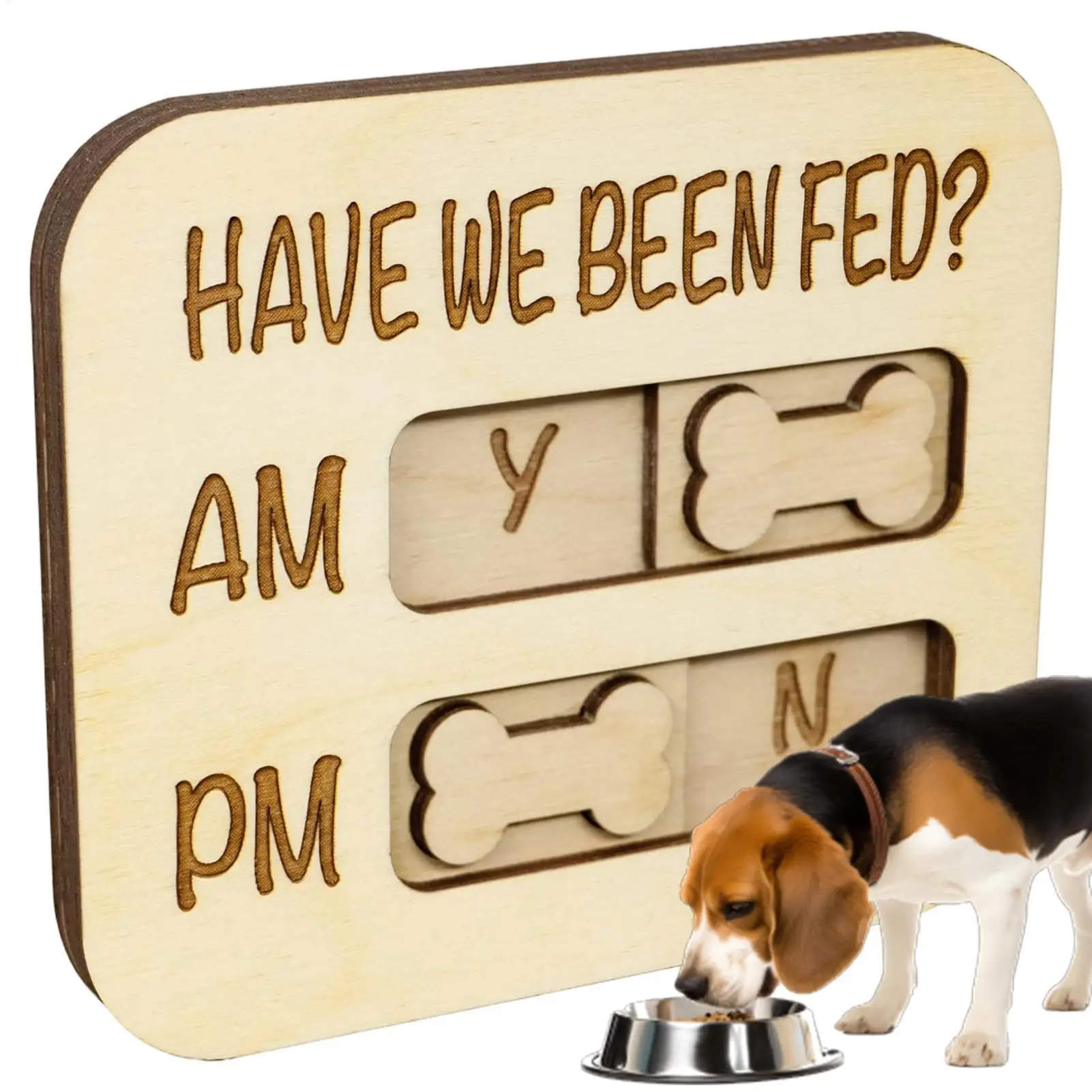 Dog Fed Sign Tracking Wooden Magnetic AM PM Pet Feeding Daily Indication Sign Dog Fed Chart Have We Been Fed Fridge Sign Kitten