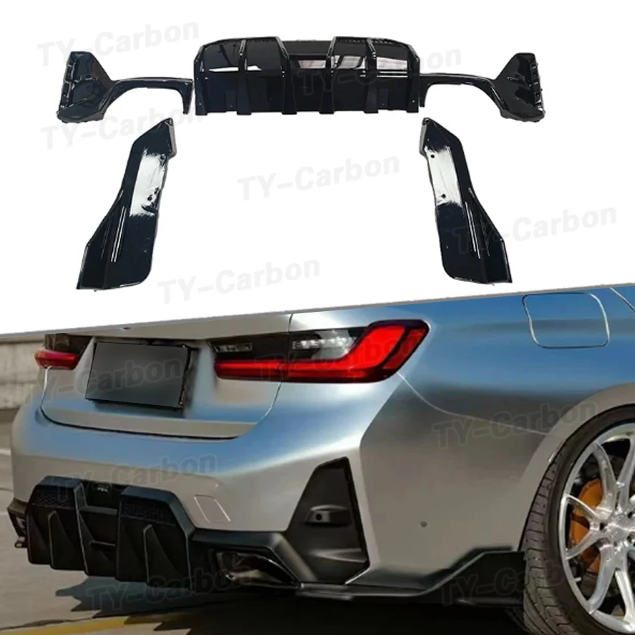 Image of PP Glänzend Schwarze VTEN Heckdiffusor-Splitter für BMW 3er G20 G28 LCI Sport 320I 330I 2023+ Heckstoßstangen-Lippe Karosseriekit